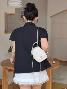 Dazy Plus 韓系時尚波點滿版印花 Polo 衫 短袖黑色大尺碼女款春夏 T-shirt - 藏蓝色 - 查看 6