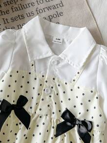 SHEIN Vintaside Kids Gaun A-Line 2-in-1 Lengan Panjang Berkerah dan Mengembang untuk Bayi Perempuan. Siluet A-Line klasik, cocok untuk berbagai tipe tubuh bayi. Desain kerah yang unik menambahkan sentuhan formalitas, lengan mengembang yang dirancang dengan cerdas untuk tampilan yang manis dan ceria. Desain 2-in-1 yang mewah. - Aprikot - View 7