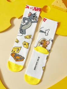 TOM & JERRY X SHEIN 2雙貓咪與老鼠圖案筒襪 - 彩色 - 查看 4