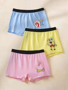 SpongeBob SquarePants | SHEIN 3件組女款卡通印花低腰內褲 - 彩色 - 查看 1
