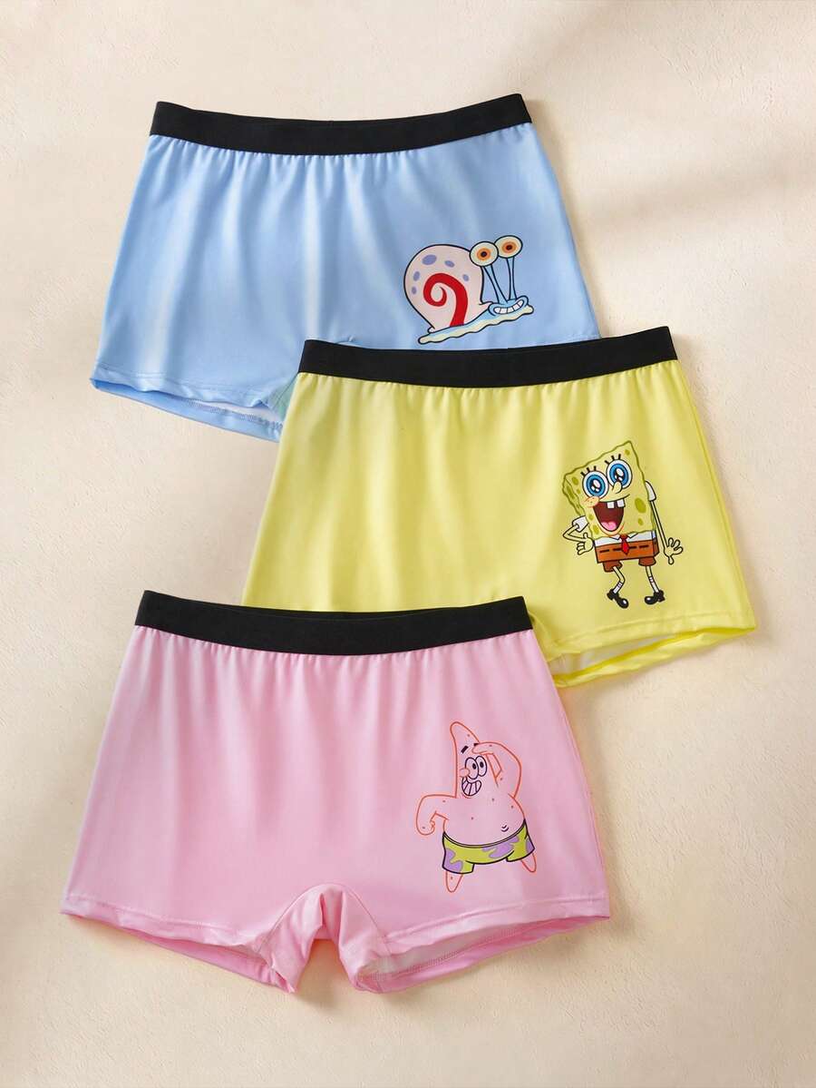 SpongeBob SquarePants | SHEIN 3件組女款卡通印花低腰內褲 - 彩色 - 查看 1