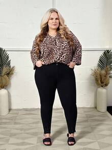 Hourglow Plus Size Solid Color Skinny Denim Jeans With Pockets, For Hourglass Body Shape Casual - Black - View 8