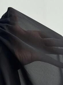 NU&NOW بنطلون أسود من الشبك بحجم كبير مع خصر مجعد ومكسر، تصميم فضفاض شفاف قليلاً، كاجوال وجذاب ومريح ومتعدد الاستخدامات، مناسب للعطلات والشاطئ والصيف - الأسود - مشاهدة 7