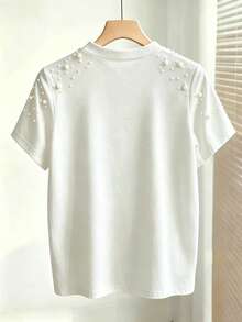 SHEIN Franclia 女款夏季新款圓領短袖T恤 通勤百搭日常簡約 - 白色 - 查看 2