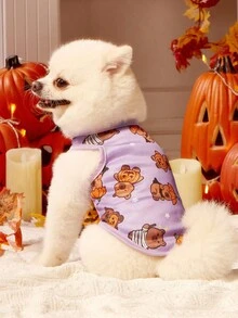 2pcs Pet Cat Dog Universal Halloween Purple Orange Pumpkin Guinea Pig Cartoon Pattern Print Fashionable Breathable Comfortable Dog Vest, PETSIN Original Design - Multicolor - View 5