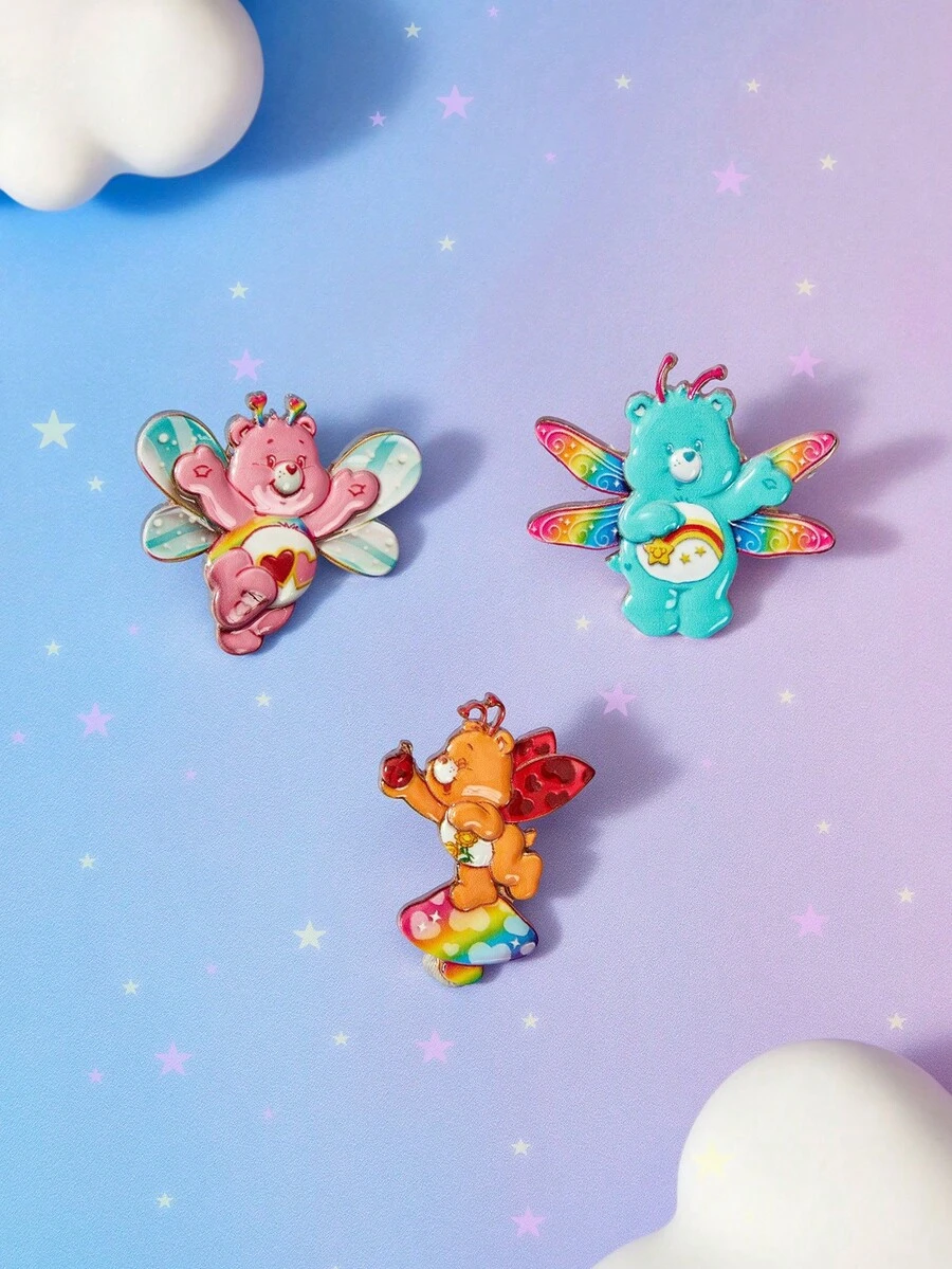 SHEIN X Care Bears 一套新款創意卡通多色可愛熊圖案印花胸針，IP聯名設計，可愛個性化，簡約大方，亦可作為裝飾使用 - 彩色 - 查看 1