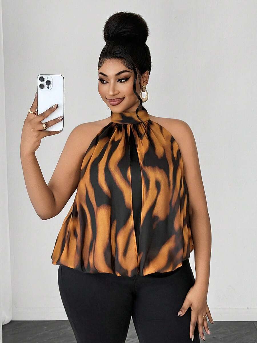 Maweii Plus Size Women's Black Casual Elegant Versatile Daily Wear Halter Neck Blouse Evening Party Summer - Multicolor - View 1