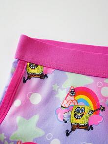 SpongeBob SquarePants | SHEIN Women's Cartoon Print Colorblock Casual Daily Triangle Panties - Black - View 5
