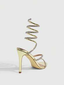 CUCCOO SZL Gold Rhinestone Spiral Ankle Wrap Women's Heeled Sandals - Gold - View 3