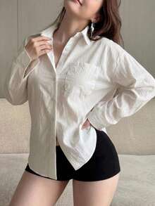 Dazy Plus Plus Size Sexy Hollow Back Bow Decor Loose Long Sleeve White Spring Autumn Blouse Summer - White - View 4