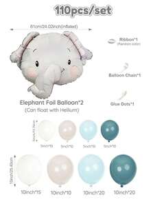 MINKOJA MINKOJA 110 pièces Guirlande de ballons éléphant avec ballon en feuille d'aluminium éléphant, ballons de fête bleu poussiéreux pour décoration de baby shower, anniversaire, révélation de genre, fournitures de fête - Voir 9