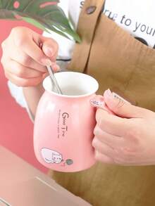 Zazumi Cute Cartoon Cat Ceramic Cup With Lid Spoon, Large Capacity Mug, Home Coffee Cup, Breakfast Milk Water Cup, Suitable For Valentine's Day Gift, Birthday Gift, Christmas Gift - Multicolor - View 10