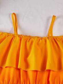 Sparklyn Mono corto con tirantes finos, volantes en el bajo y degradado de color para niñas preadolescentes, para vacaciones y vuelta al cole - Multicolor - Ver 5