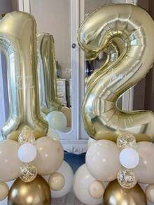 POKOJA LAND 1/2Pcs 40-Inch Large Light Gold Number Foil Balloons, Suitable For 10th, 16th, 18th, 20th, 21st, 25th, 30th-50th Birthday Party Decorations, Room Decor - Light gold - View 6
