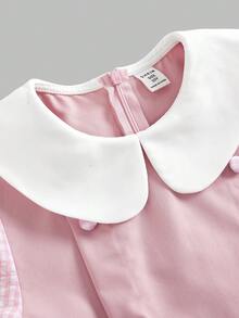 SHEIN Tween Girls Squishy Pink 2 In 1 Patchwork Peter Pan Collar Dress, Formal Casual Daily Outing Versatile Streetwear, Suitable For Any Occasion, Sister Outfit, Parent-Child Matching, Cute Girls Outfit, Primary School, Middle School - Pink - View 3