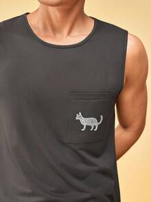 Notgurli 2pcs/Set Tank Top Kasual Minimalis, Pakaian Rumahan Tanpa Lengan Tipis dan Nyaman untuk Pria - Dark Grey - View 4