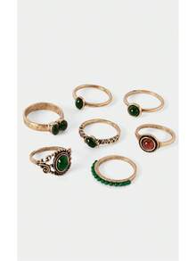 Noxbound Kombinasi Cincin Logam Antik Retro, Set Tumpuk Multi-Gaya, Aksesori Suasana Retro - MultiWarna - View 10