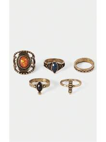 Noxbound Kombinasi Cincin Logam Antik Retro, Set Tumpuk Multi-Gaya, Aksesori Suasana Retro - MultiWarna - View 20