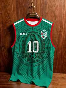 Manfinity Campus Court Men's Plus Size Mexican Maya Totem Virgin Mary Tank Top,Green Summer Streat Wear Gym Retro #10 Player Soccer Jersey,Loose Red & Green Crew Neck Shirt - Multicolor - View 1