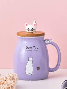 Zazumi Cute Cartoon Cat Ceramic Cup With Lid Spoon, Large Capacity Mug, Home Coffee Cup, Breakfast Milk Water Cup, Suitable For Valentine's Day Gift, Birthday Gift, Christmas Gift - Multicolor - View 7