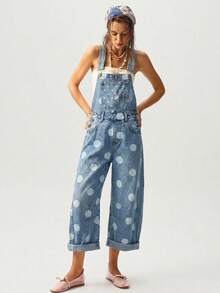 Bohemela Summer Women's Casual Retro Vintage 70s Tropical Woven Denim Polka Dot Washed Jumpsuit Western Music Festival Going Out Picnic Vacation Outfits Blue - Blue - View 2