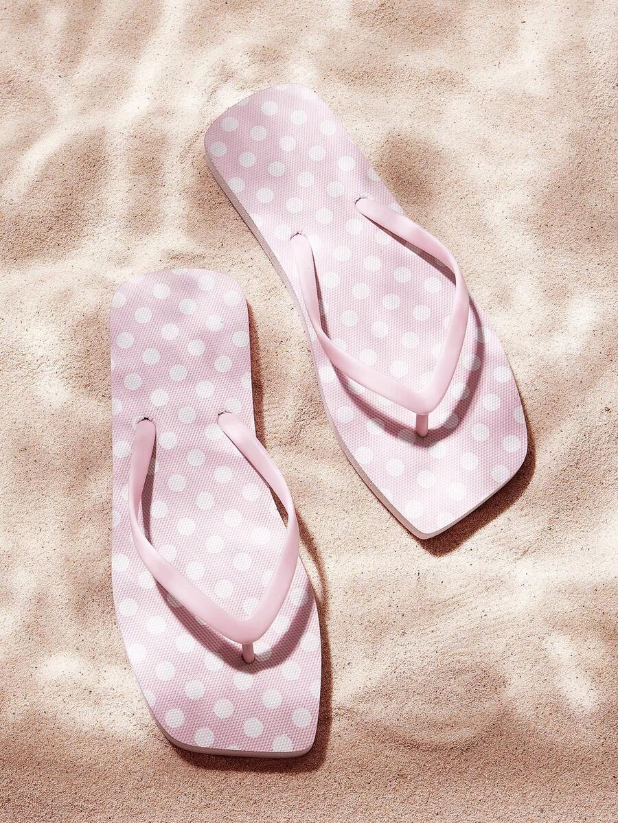 Grefit Women's Silver & Blue Glitter Lace Print Flat Flip Flops, Suitable For Home, Beach, Outdoor, Travel & Vacation For Christmas Summer - Pink - View 1