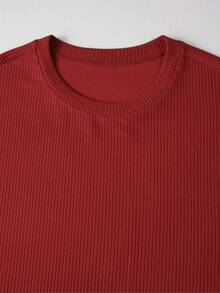 Manfinity Homme Conjunto de 2 piezas de top de cuello redondo y pantalones largos de unicolor para hombre, casual para uso diario - Rojo - Ver 6