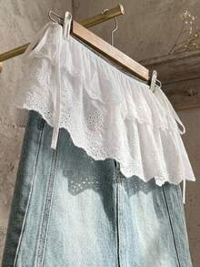 Dazy Plus Plus Size Women 2-Layer Lace-Up Layered Casual White Pleated Mini Skirt , Fall Boho Vacation - White - View 8