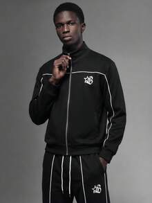 Salvezio Setelan Kasual Pria Manfinity Streetrush: Jaket Lengan Panjang dan Celana Motif Pentagram, Pakaian Musim Gugur - Hitam - View 4