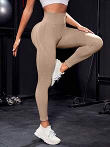 Slayform Damen-Leggings mit hoher Taille, einfarbig, nahtlos, für tägliche Fitness, zum chinesischen Neujahrsfest - Khaki - Übersicht 2