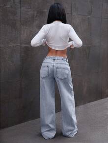 EURMUSE LOW RISE WIDELEG JEAN WITH BOW DETAILS Y2k - Light Wash - View 2