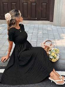 Pariaura Women's Casual Solid Textured Vacation Dress - Black - View 1