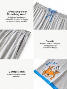 LUVLETTE Scooby-Doo Plus Size Men's Soft Cotton Lounge Shorts Gray Color Block Sleep Shorts With Blue Trim Comfy Summer Pajamas Graphic - Grey - View 4