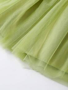 SHEIN Glamorique Kids 女童無袖洋裝，白色蕾絲背部設計搭配綠色柔軟網紗裙襬，可拆式蝴蝶結，適合生日派對、婚禮花童、家庭聚會、畢業舞會等正式場合，亦可日常度假穿著，兒童攝影，清新儀式感 - 綠色 - 查看 7