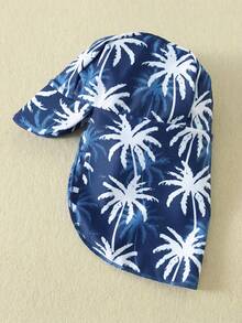 SHEIN Bubblio Unisex Baby 3pcs/Set Blue Cute Coconut Tree Pattern Long Sleeve Rash Guard Swimsuit And Sun Protection Hat Set, Swimwear For Beach, Swimming, Vacation - Navy Blue - View 5
