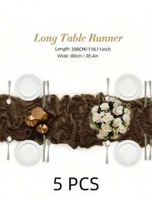 1/5Pcs ,Brown Bohemia Cheesecloth Table Runner Rustic Gauze Tablecloth Table Cover, Countryside Vintage Transparent Table Runner Farmhouse Decorative Table Runner,Simple Polyester Tablecloth Decoration, Suitable For The Dining Table - brown - View 12