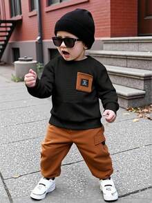 SHEIN Young Boy Autumn/Winter Casual Sweatshirt & Sweatpants Set - Multicolor - View 10
