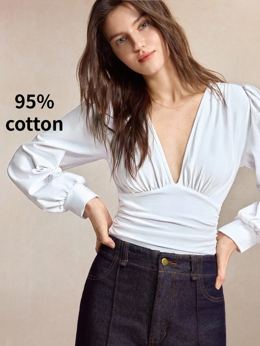 BizChic Long Sleeve Bodysuit Elegant Sexy French Vintage Business Commute Date Vacation Halloween Back To School Party Birthday Office Slimming Elegant Versatile Summer Autumn Casual Daily Wedding Guest Special Occasion Outing Beach Gathering Social Holiday Shopping Afternoon Tea Travel Formal Vacation Style Slouchy Luxury Minimalist