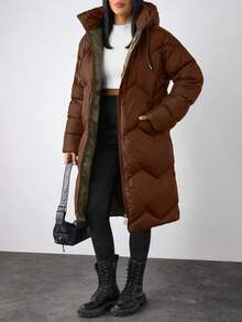 EURMUSE Hooded Puffer Jacket, Zip Front, Drawstring, Quilted, Side Pockets, Lightweight & Warm - Camel - View 1