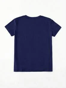 SHEIN LUNE Braut zu Sein Slogan Lässiges Loose Fit Rundhals Kurzarm T-Shirt, Große Größen, Hochzeitssaison - marineblau - Übersicht 2