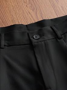 SWAVVY Men's Solid Color Pocket Button Pleated Casual Versatile Daily Travel Long Pants - Black - View 8