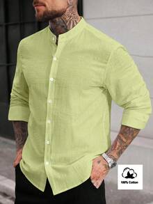 Manfinity CasualCool 男士純色長袖單排扣休閒襯衫 - 薄荷綠 - 查看 1