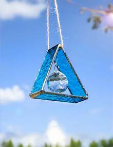 Cirelle 1pc Crystal Sun Catcher Table Figurine, Handmade Stained Glass Prism Stand With Crystal Ball Rainbow Maker, Aesthetic Glass Suncatcher Ornament For Window Shelf Desk - green - View 9