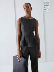 ATUI Studio Women's Sleeveless Ruffle Hem Top Flare Pants Set Two Pieces Casual Summer Outfit, Elegant For Beach Business Office, Party Teachers' Day Charcoal Gray - Grey - View 3