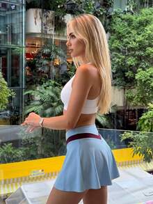 Fluxe Color-Blocking Asymmetric Hem Summer Cheerleader Sporty Skorts - Baby Blue - View 4