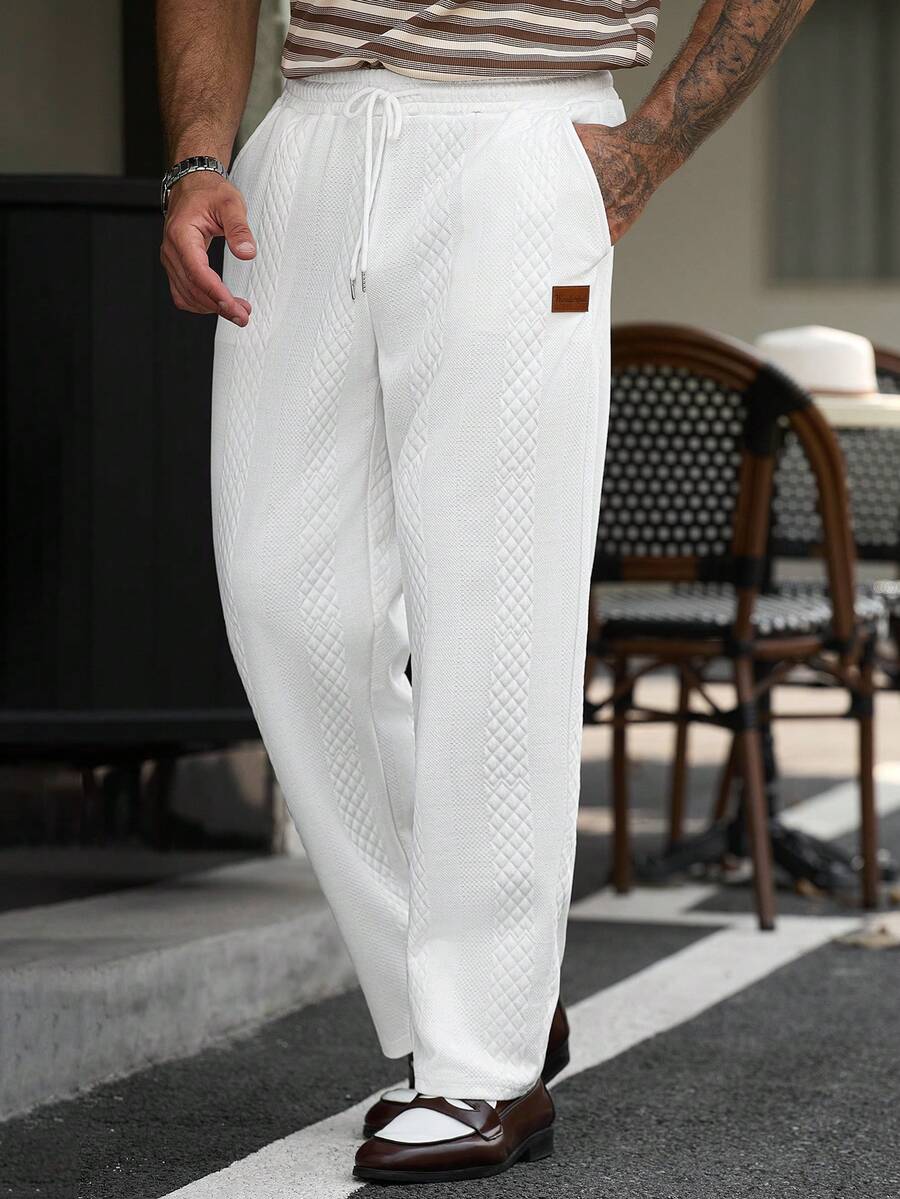 Manfinity CasualCool Men's Fashion Casual Denim Drawstring Waist Pocket Sweatpants - White - View 1