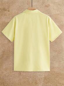 HIMLAND Men's Fashion Solid Color Short Sleeve Versatile Polo Shirt - Yellow - View 2