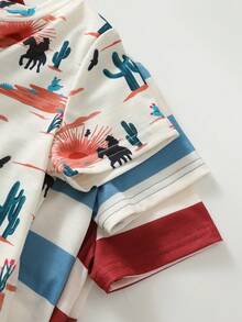 Cozy Pixies Baby Jungen 3-teiliges Set mit bunt gestreiftem Nomad-Stil, Kaktus-Sonnenaufgang-Wüstenmuster, weichem Strick-Pullover mit Rundhalsausschnitt und Kurzarm sowie Shorts mit elastischem Bund, lässig für den Urlaub - Verschiedenfarbig - Übersicht 6