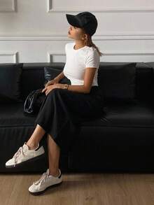 DAZY Women's Solid Color Elegant Work Wear Straight Slit Skirt,Pencil Skirt Fall Skirts - Black - View 10