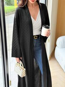 Yasmyna Spring/Summer Versatile Elegant Satin Polka Dot Commuter Fashion Slimming Women's Cardigan - Black - View 4